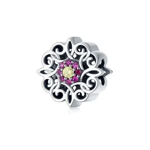 Rodowany srebrny charms do pandora kolorowy kwiat flower cyrkonie srebro 925 GS223
