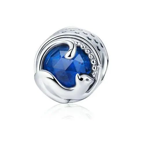 Rodowany srebrny charms do pandora kotek kot cat cyrkonie srebro 925 BEAD114, kolor szary