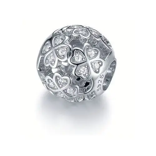 Rodowany srebrny charms do pandora kulka koniczynka lucky cyrkonie srebro 925