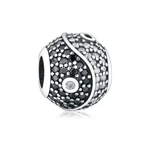 Rodowany srebrny charms do pandora kulka yin yang cyrkonie srebro 925 GS143, kolor szary