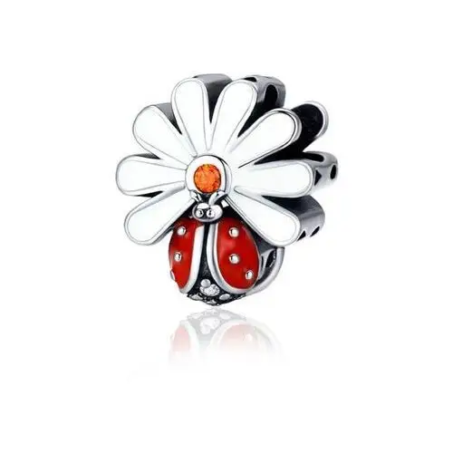 Rodowany srebrny charms do pandora kwiatek flower biedronka ladybug cyrkonia srebro 925 charm199 Valerio.pl