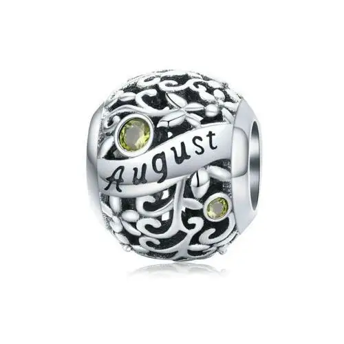 Rodowany srebrny charms do pandora miesiąc sierpień month august cyrkonie srebro 925, kolor szary