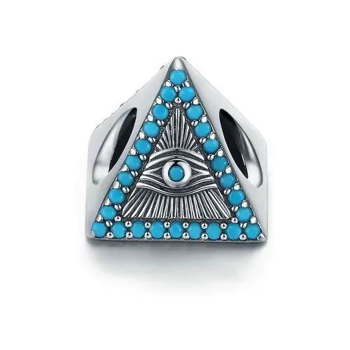 Rodowany srebrny charms do pandora piramida ostrosłup trójkąt Oko Bogaeye cyrkonie srebro 925 BEAD46E, kolor szary