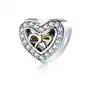 Rodowany srebrny charms do pandora serce dar miłości heart kokarda cyrkonie srebro 925, kolor szary Sklep