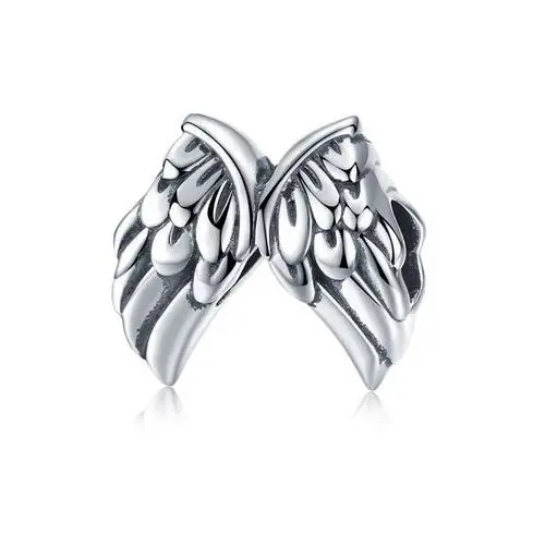 Rodowany srebrny charms do pandora serce skrzydła anioła angel wings srebro 925 BEAD45, kolor szary