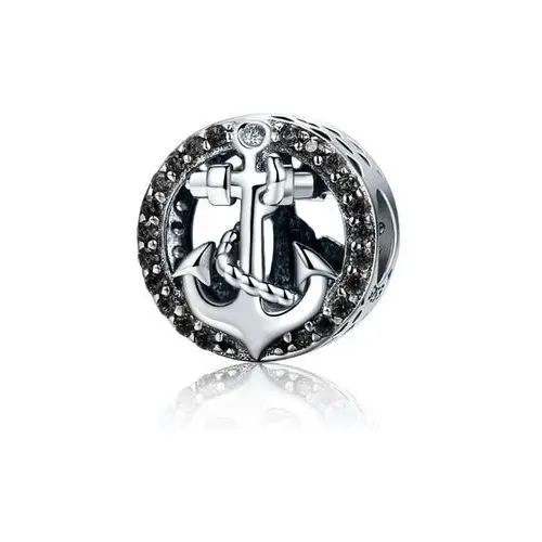 Rodowany srebrny charms pandora kotwica symbol nadziei cyrkonie srebro 925, kolor szary