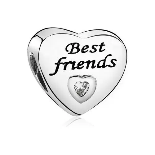 Rodowany srebrny charms pandora serce best friends cyrkonia srebro 925 PAS324, kolor szary