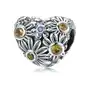 Rodowany srebrny charms pandora serce heart kwiatki flowers cyrkonie srebro 925 BEAD150 Sklep