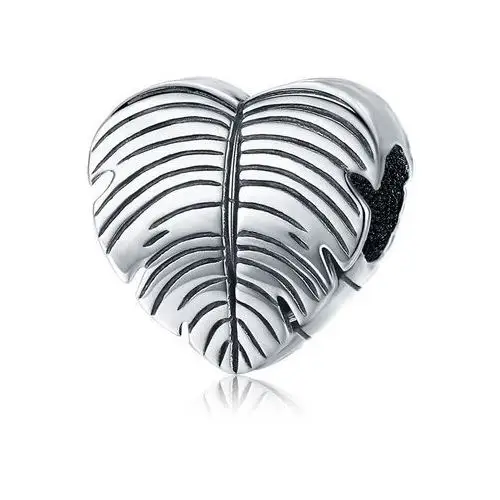 Rodowany srebrny charms pandora serce serduszko listek liść leaf srebro 925 BEAD135