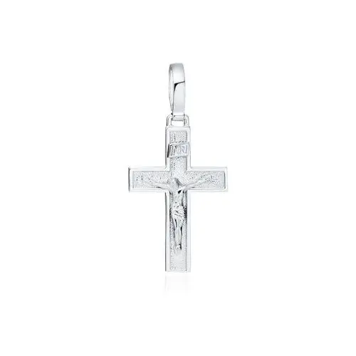 Rodowany srebrny duży krzyżyk krzyż diamentowany wizerunek Jezusa Chrystusa srebro 925, kolor szary