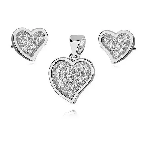 Rodowany srebrny komplet serca serduszka białe cyrkonie srebro 925 Z1063Z