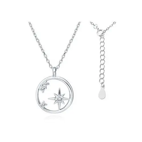 Rodowany srebrny naszyjnik gwiazd celebrytka kółko gwiazda polarna cyrkonie srebro 925, kolor szary