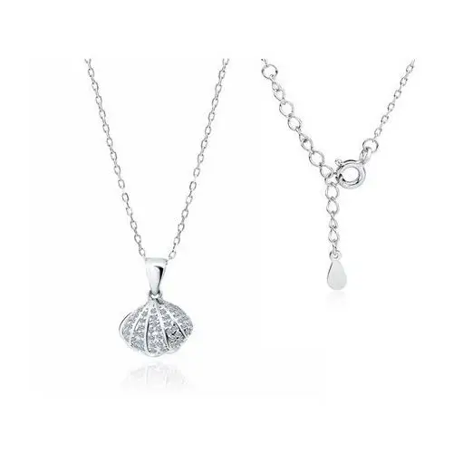 Rodowany srebrny naszyjnik gwiazd celebrytka muszla muszelka perła perełka białe cyrkonie srebro 925 Z1780N
