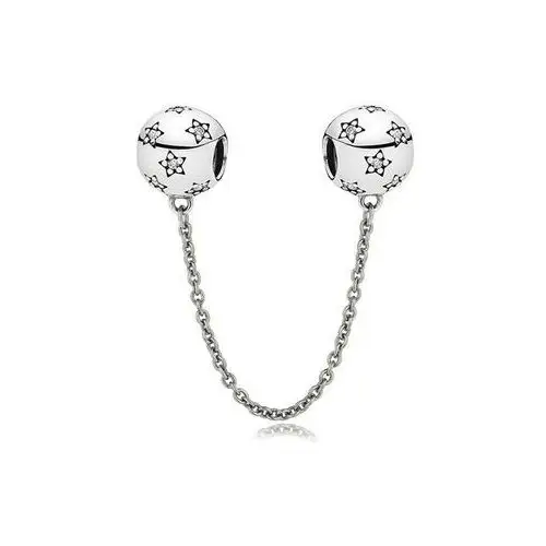 Rodowany srebrny podwójny wiszący charms pandora blokada chain kulki gwiazdki cyrkonie srebro 925 SAFETYCHAIN3