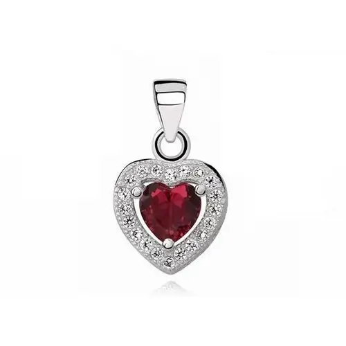 Rodowany srebrny wisiorek serce różowa cyrkonia rubinowa cyrkonie srebro 925, kolor różowy