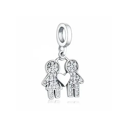 Rodowany srebrny wiszący charms do pandora chłopak z dziewczyną miłość love srebro 925 NEW210, kolor szary