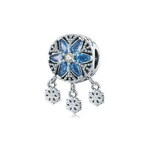 Valerio.pl Rodowany srebrny wiszący charms do pandora płatek śniegu śnieżynka snowflake cyrkonie srebro 925 bead173