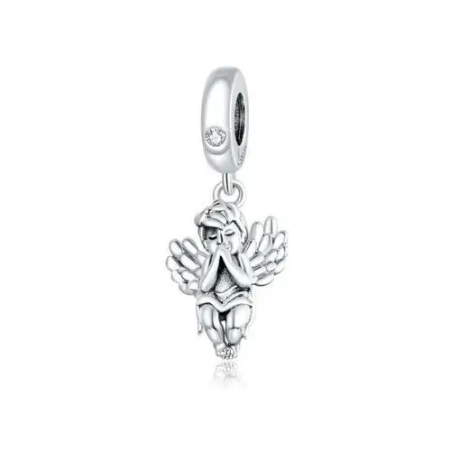 Rodowany srebrny wiszący charms do pandora przywieszka anioł angel cyrkonia srebro 925, kolor szary