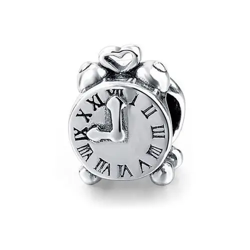 Rodowany srebrny wiszący charms do pandora zegar zegarek budzik clock srebro 925 CHARM204, kolor szary