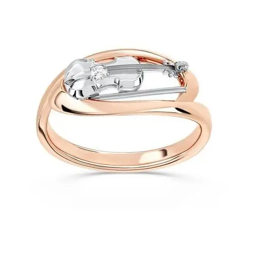 Pierścionek w kształcie skrzypiec z różowego i białego złota z diamentem BP-1302PB