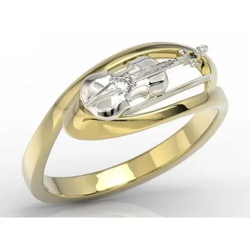 Pierścionek w kształcie skrzypiec z żółtego i białego złota z diamentem bp-1302zb Węc - twój jubiler