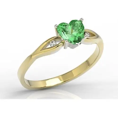 Pierścionek z żółtego i białego złota z zielonym topazem w kształcie serca i diamentami lp-71zb Węc - twój jubiler