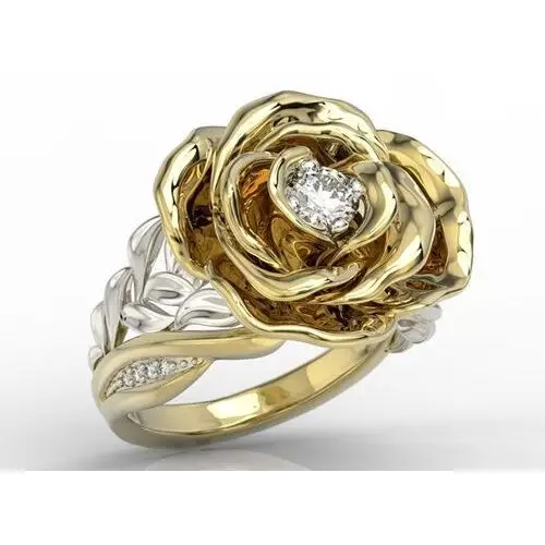 Węc - twój jubiler Pierścionek z żółtego i białego złota w kształcie róży z diamentami ap-95zb
