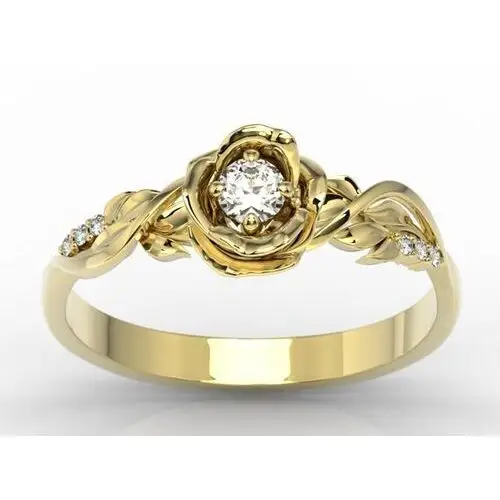 Węc - twój jubiler Pierścionek z żółtego złota w kształcie róży z diamentami lp-7715z