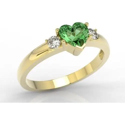 Węc - twój jubiler Pierścionek z żółtego złota z zielonym topazem w kształcie serca i diamentami jp-90z