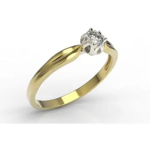 Węc - twój jubiler Pierścionek zaręczynowy w kształcie konwalii ap-4010zb z żółtego i białego złota z brylantem