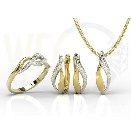 Węc - twój jubiler Zestaw - pierścionek, kolczyki i wisiorek z żółtego i białego złota z diamentami bp-17zb-zest