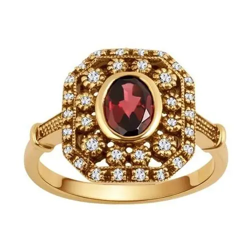 Wiktoriańska - biżuteria yes Pierścionek złoty z rodolitem i diamentami - kolekcja wiktoriańska