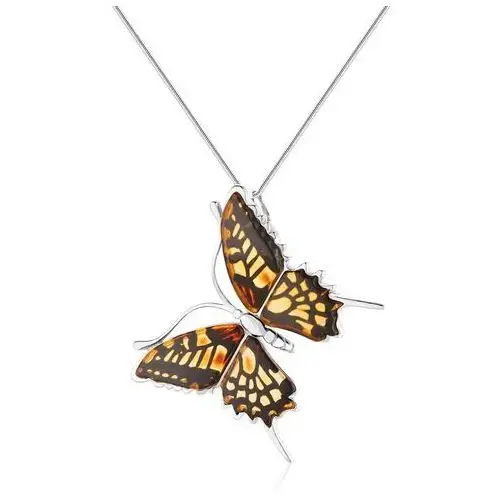 Zawieszka srebrna motyl z bursztynem mini Butterfly Gleam, kolor pomarańczowy