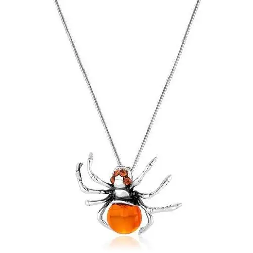 Zawieszka srebrna pająk z bursztynem Spiderling, kolor pomarańczowy