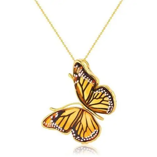 Zawieszka srebrna pozłacana motyl z bursztynem bałtyckim Butterfly Monarch