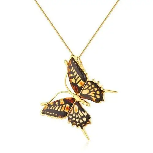 Zawieszka srebrna pozłacana motyl z bursztynem Butterfly Gleam