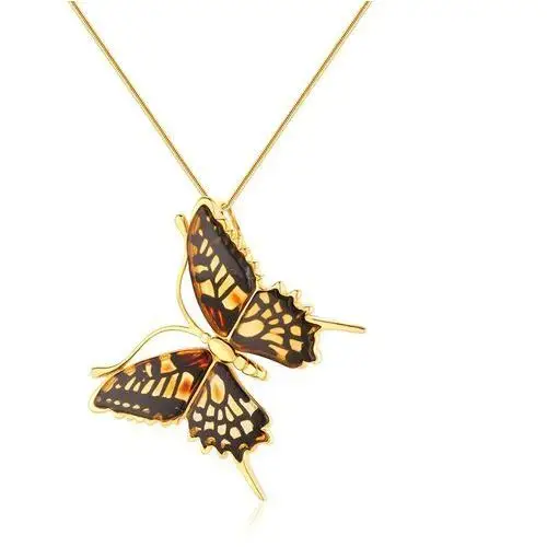 Zawieszka srebrna pozłacana motyl z bursztynem mini Butterfly Gleam