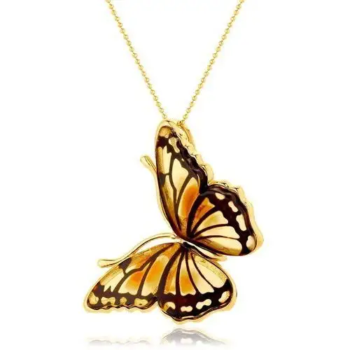 Zawieszka srebrna pozłacana motyl z bursztynem mini Butterfly Kiss, kolor pomarańczowy