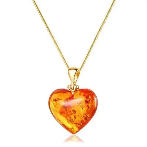 Zawieszka srebrna pozłacana serce z koniakowym bursztynem mini Baltic Heart, kolor pomarańczowy