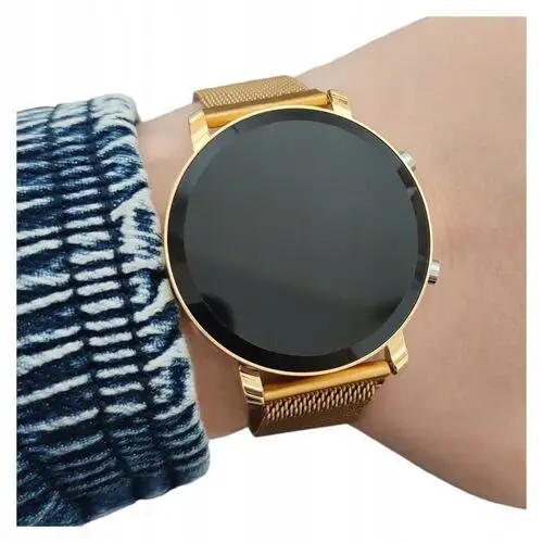 Zegarek damski złoty elektroniczny bransoleta mesh Led nowoczesny na rękę