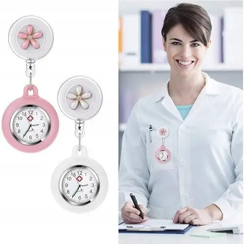 Zegarek dla pielęgniarki 2sztuki biały i różowy wiszący przypinany zegarki