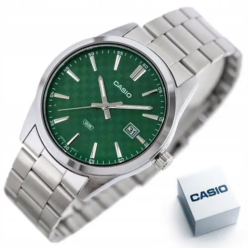 Zegarek Męski Casio MTP-VD03D-3A1 Green Datownik Stalowy Box