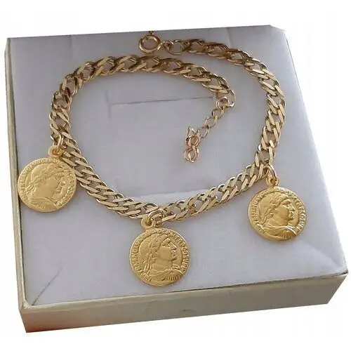 Złota szeroka bransoletka z monetami srebro 925 zł