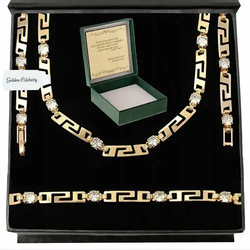 Złoty Komplet Biżuterii 18K Łańcuszek Celebrytka+bransoletka Greek Grawer, kolor żółty
