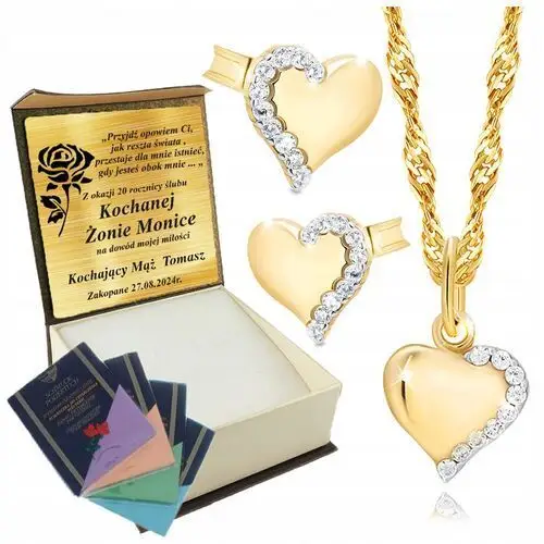 Złoty Komplet Biżuterii Złoto 585 Naszyjnik Kolczyki Serca Upominek 2