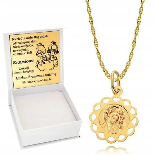 Złoty Łańcuszek 333 Medalik Złoto Chrzest Komunia, kolor żółty