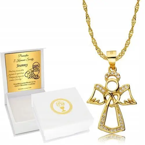 Złoty Łańcuszek Medalik Aniołek Chrzest Grawer, kolor żółty