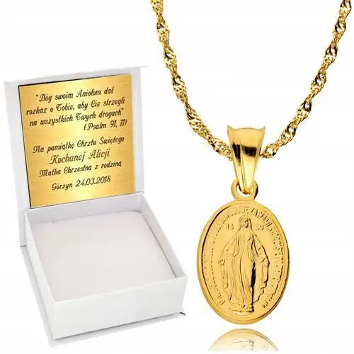 Złoty Łańcuszek Medalik Chrzest Komunia Grawer