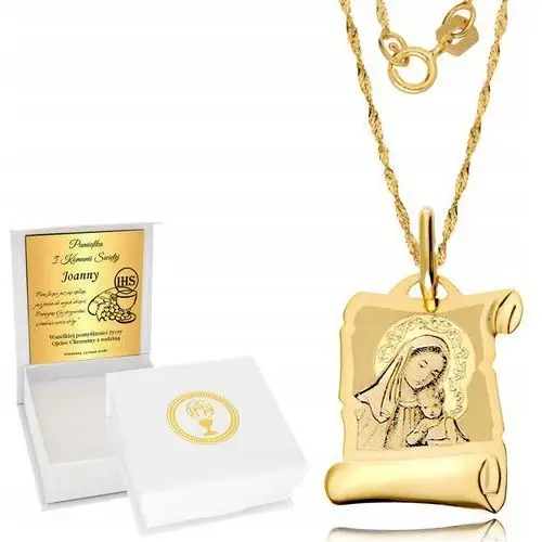 Złoty Łańcuszek z Medalikiem 585 Chrzest Grawer