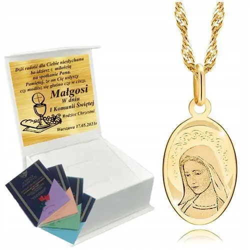 Złoty Łańcuszek z Medalikiem 585 Komunia Chrzest, kolor żółty 2